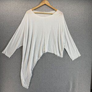 Comfy USA Womens Size Large Asymmetric White Top  USA Cotton Blend Loose Fit‎